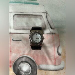 French Laundry Brand Quartz Black Genuine Leather Band Wristwatch